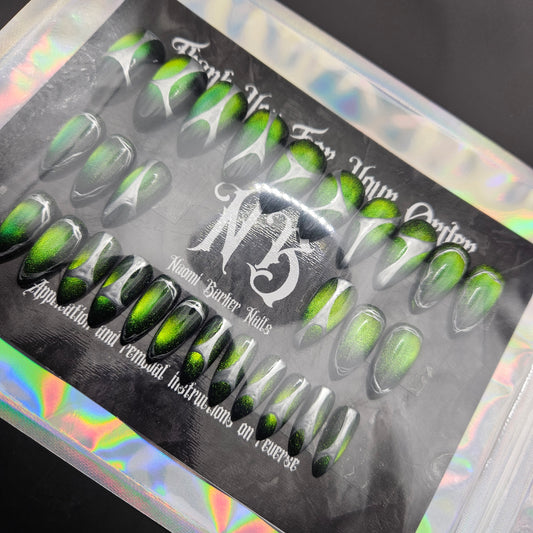 24 Set - Green Cat Eye, Silver Details