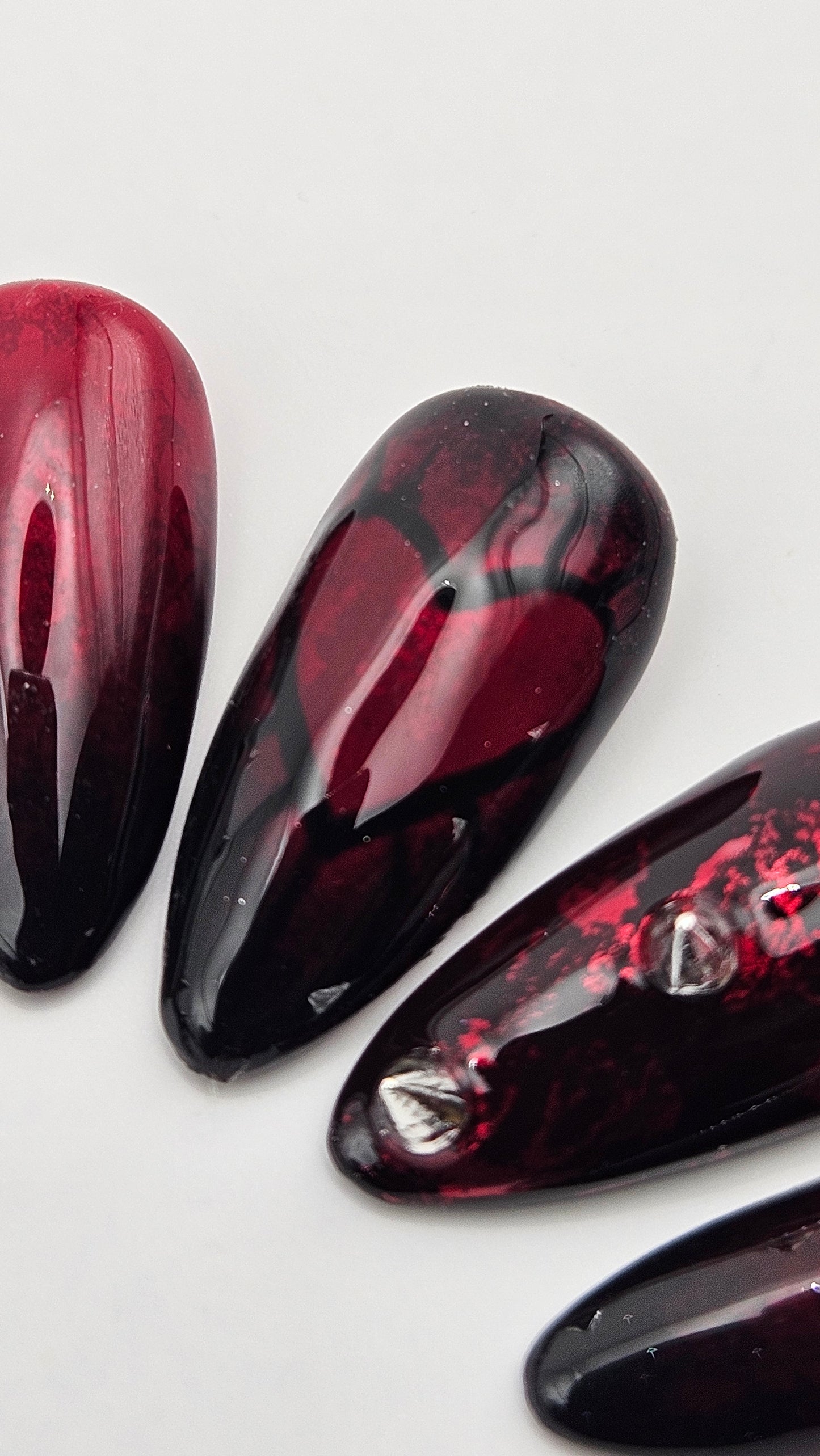 Red and Black Alt Nails With Moody Heart. Choose Nail Shape and Length