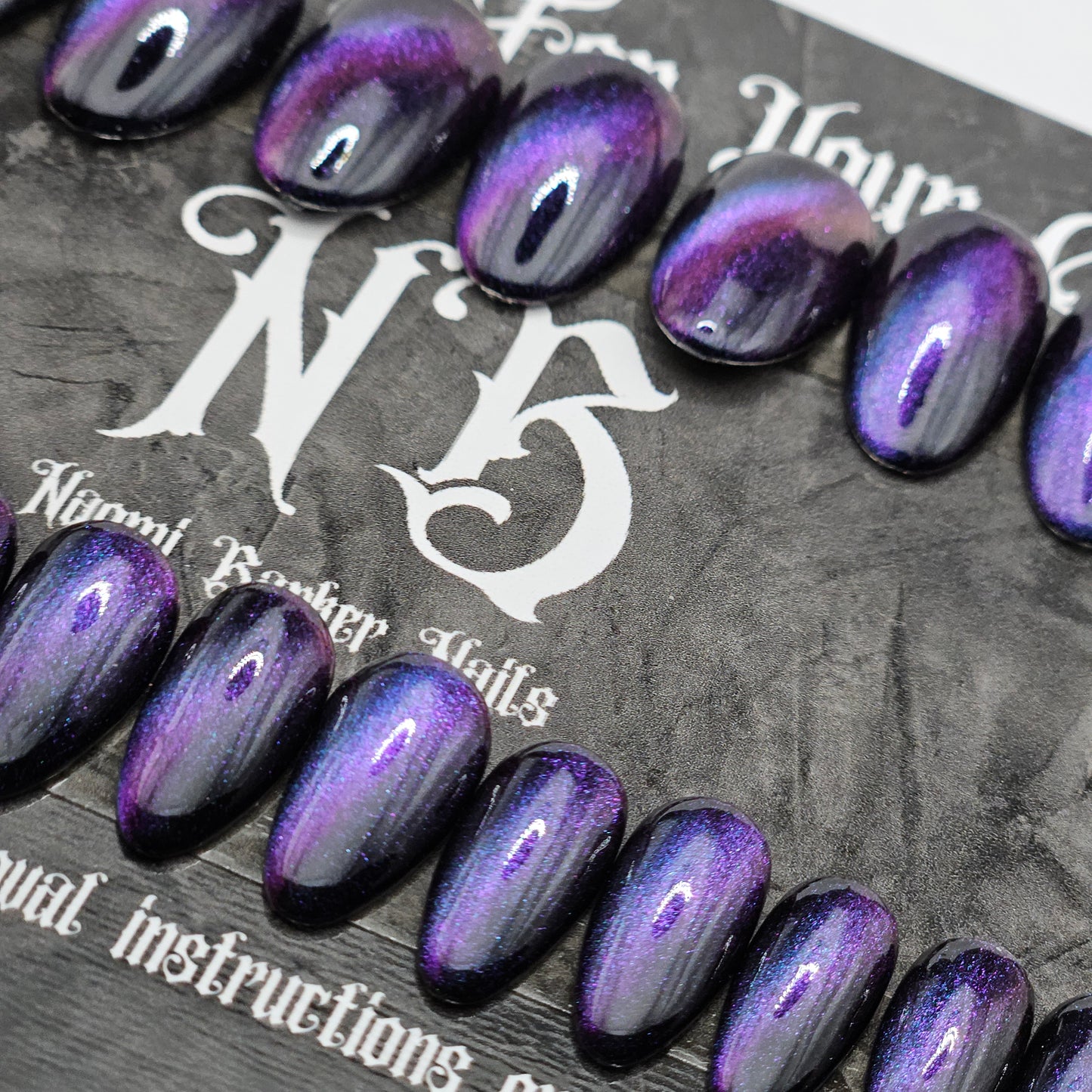 Ready to Ship - Colour shift blue/purple on black- Short Almond