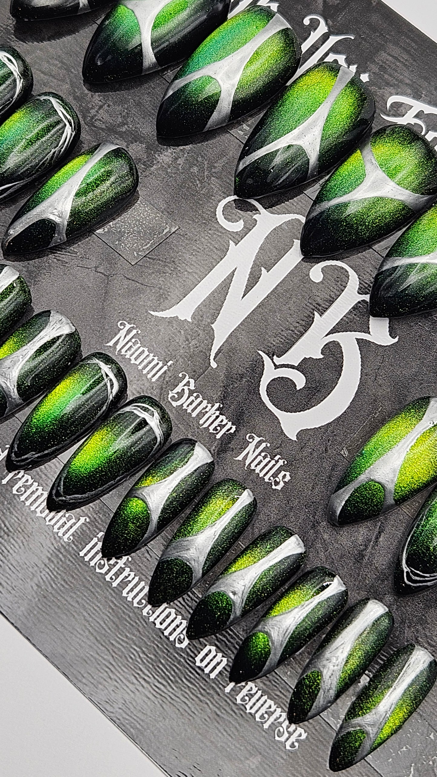 24 Set - Green Cat Eye, Silver Details